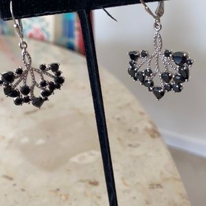 Ladies black spinel drop earrings  Tree of Life